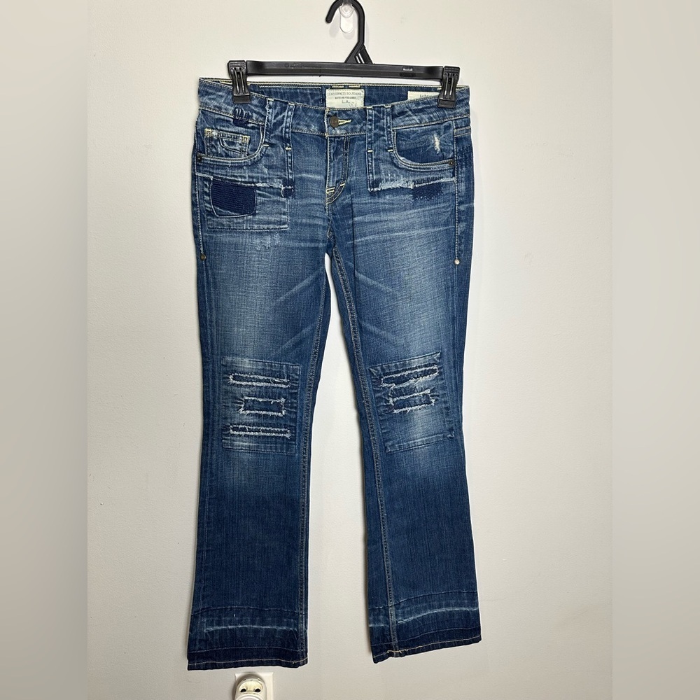 TAVERNITI SO JEANS Manon Women's bootcut distressed Y2K Low Rise Patchwork Sz 28